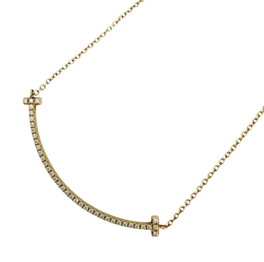 TIFFANY&Co. ティファニー ネックレス Tスマイル スモール ペンダント ジュエリー アクセサリー 18金YG Au750 K18イエローゴールド ダイヤモンド レディース 約2.4g【中古品】