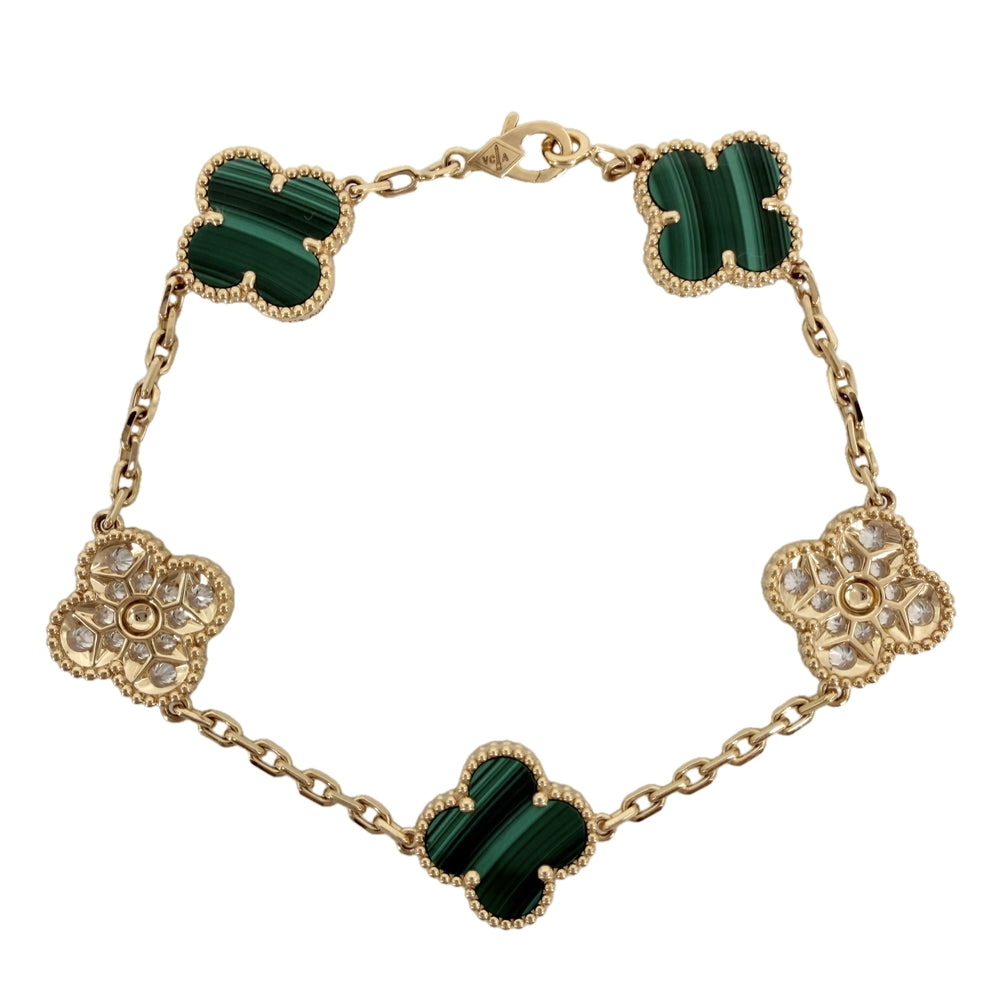 Van Cleef & Arpels ヴァンクリーフ＆アーペル ブレスレット ヴィンテージ アルハンブラ K18イエローゴールド ダイヤモンド VCARO7GQ00 ゴールド グリーン 緑 レディース 約13.0g【中古品】