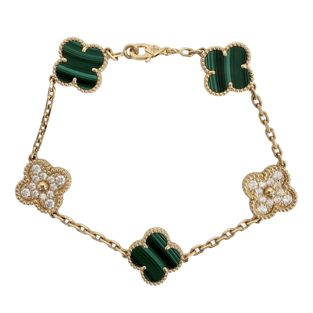 Van Cleef & Arpels ヴァンクリーフ＆アーペル ブレスレット ヴィンテージ アルハンブラ K18イエローゴールド ダイヤモンド VCARO7GQ00 ゴールド グリーン 緑 レディース 約13.0g【中古品】