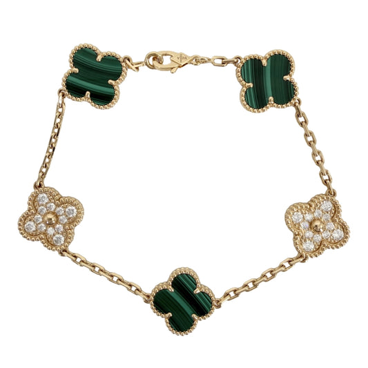 Van Cleef & Arpels ヴァンクリーフ＆アーペル ブレスレット ヴィンテージ アルハンブラ K18イエローゴールド ダイヤモンド VCARO7GQ00 ゴールド グリーン 緑 レディース 約13.0g【中古品】
