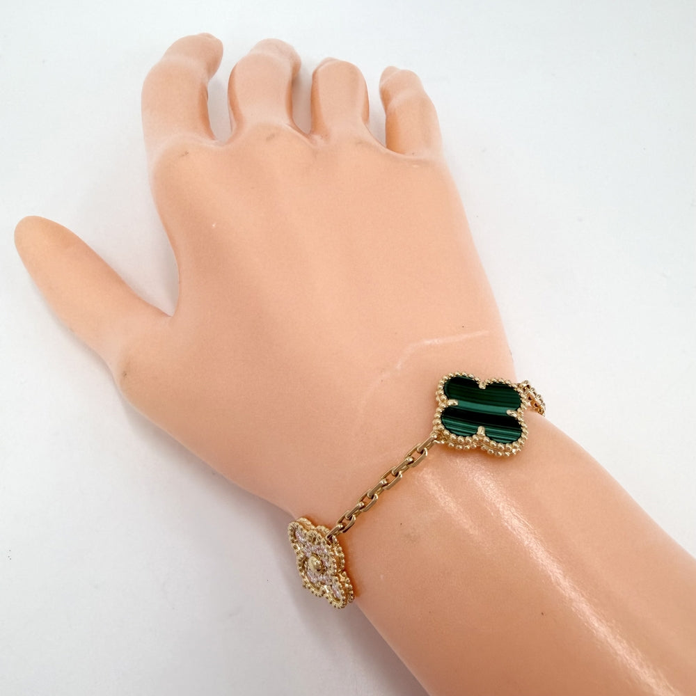 Van Cleef & Arpels ヴァンクリーフ＆アーペル ブレスレット ヴィンテージ アルハンブラ K18イエローゴールド ダイヤモンド VCARO7GQ00 ゴールド グリーン 緑 レディース 約13.0g【中古品】