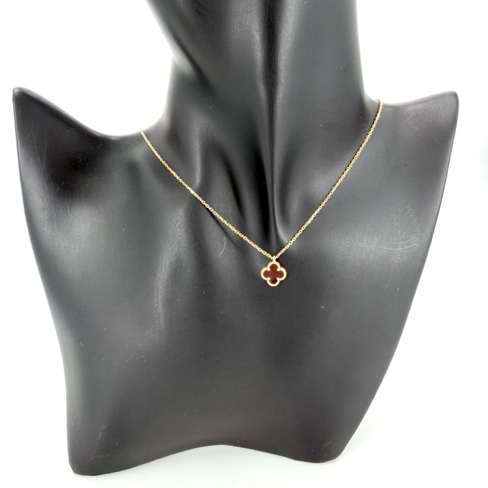 Van Cleef & Arpels ヴァンクリーフ＆アーペル ネックレス スウィートアルハンブラ 18金PG ローズゴールド K18ピンクゴールド カーネリアン レッド 赤 レディース 約2.1g【中古品】