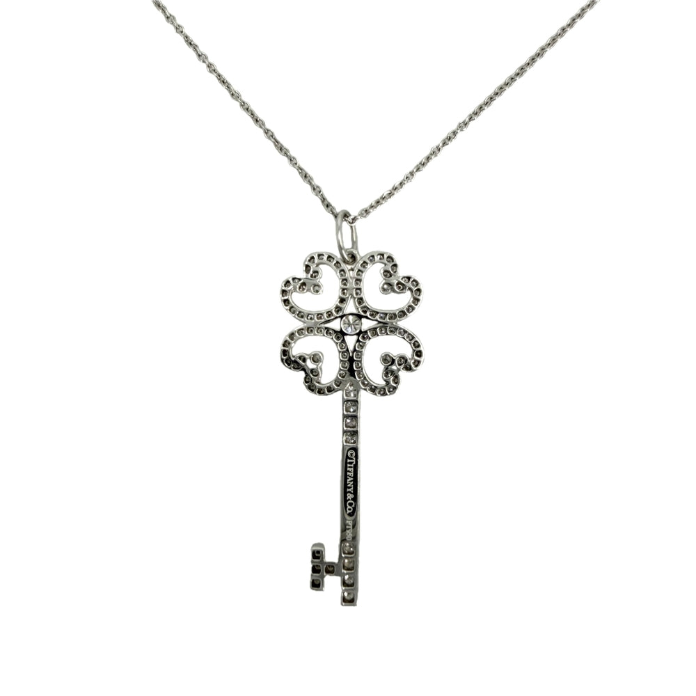 TIFFANY&Co. ティファニー ネックレス クアトラハートキー クローバー ジュエリー アクセサリー Pt950プラチナ ダイヤモンド レディース 約6.1g【中古品】