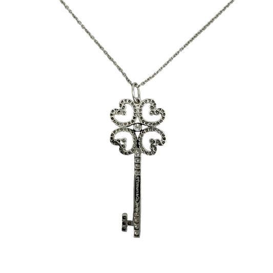 TIFFANY&Co. ティファニー ネックレス クアトラハートキー クローバー ジュエリー アクセサリー Pt950プラチナ ダイヤモンド レディース 約6.1g【中古品】