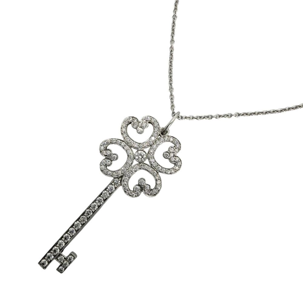 TIFFANY&Co. ティファニー ネックレス クアトラハートキー クローバー ジュエリー アクセサリー Pt950プラチナ ダイヤモンド レディース 約6.1g【中古品】