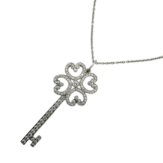TIFFANY&Co. ティファニー ネックレス クアトラハートキー クローバー ジュエリー アクセサリー Pt950プラチナ ダイヤモンド レディース 約6.1g【中古品】