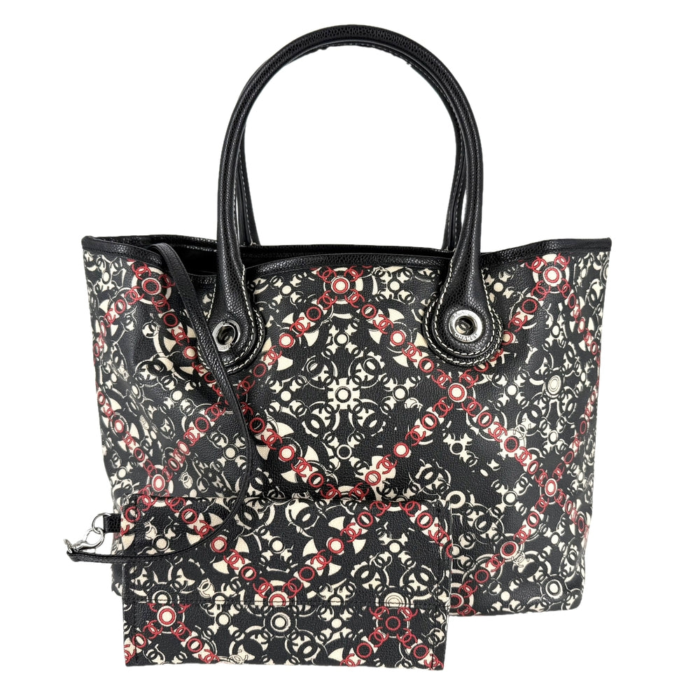 CHANEL シャネル トートバッグ ココトラベル ハンドバッグ ココマーク PVCコーティングキャンバス レザー ブラック 黒 レッド 赤 シルバー金具 レディース【中古品】