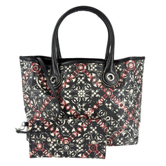 CHANEL シャネル トートバッグ ココトラベル ハンドバッグ ココマーク PVCコーティングキャンバス レザー ブラック 黒 レッド 赤 シルバー金具 レディース【中古品】