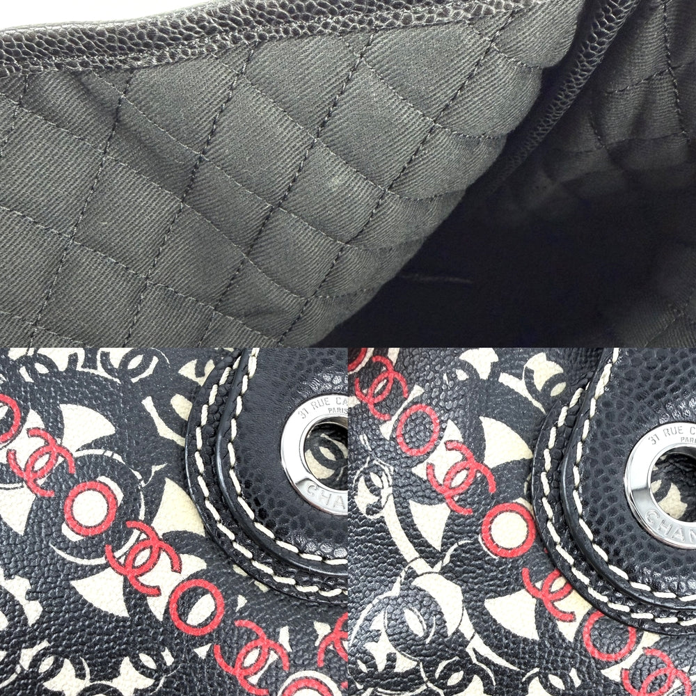 CHANEL シャネル トートバッグ ココトラベル ハンドバッグ ココマーク PVCコーティングキャンバス レザー ブラック 黒 レッド 赤 シルバー金具 レディース【中古品】