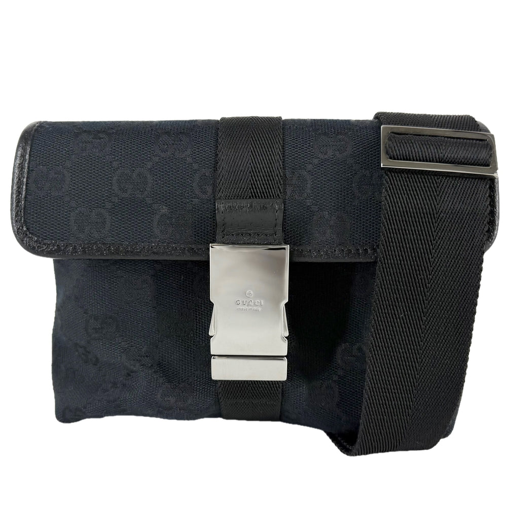GUCCI グッチ ウエストバッグ ボディバッグ 131236 GGキャンバス ブラック 黒 シルバー金具 メンズ【中古品】
