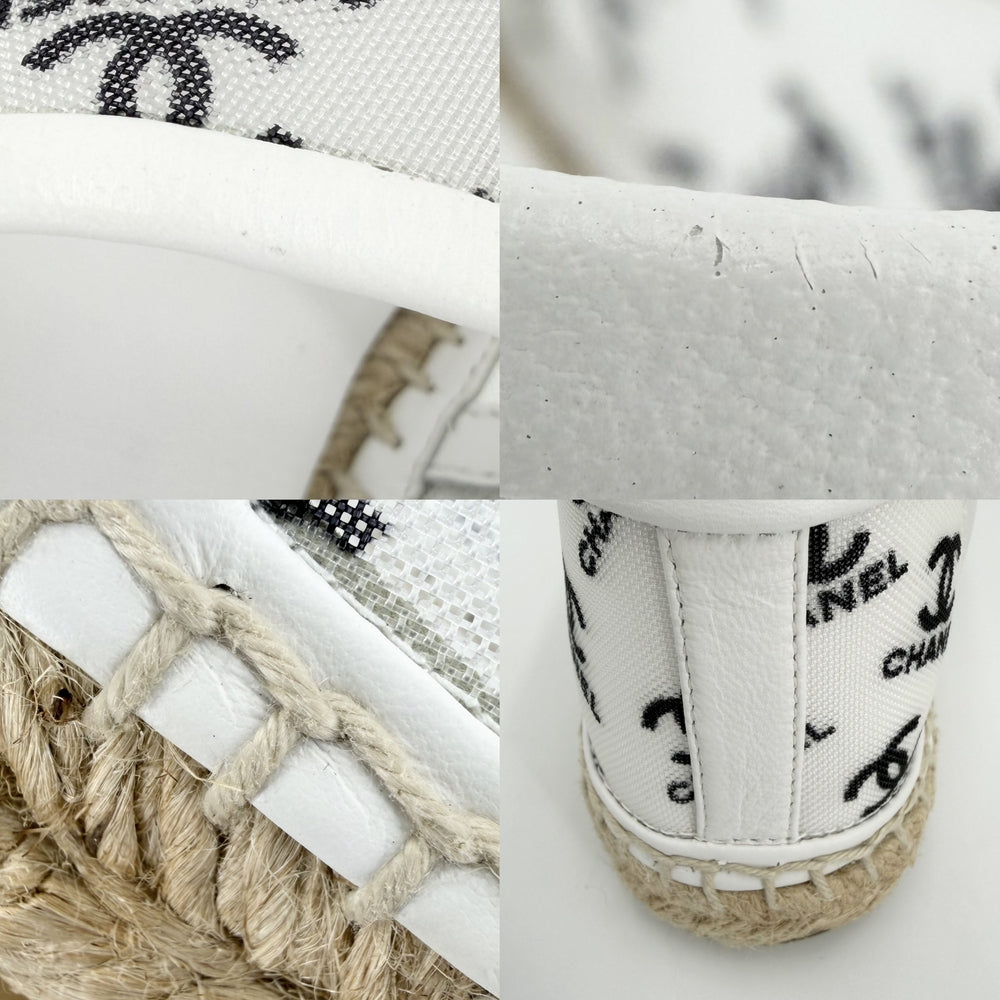 CHANEL シャネル スニーカー エスパドリーユ フラットシューズ ココマーク メッシュ 靴 36サイズ 約23cm G34673 ホワイト 白 ブラック 黒 レディース【中古品】