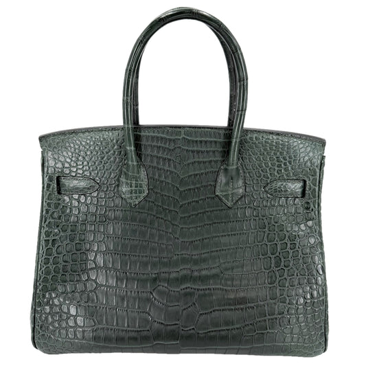 HERMES エルメス ハンドバッグ バーキン30 内縫い マット Z刻印 ポロサスマット ダークグリーン シルバー金具 レディース 2021年【中古品】