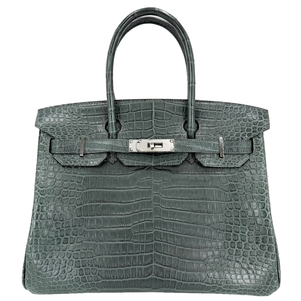 HERMES エルメス ハンドバッグ バーキン30 内縫い マット Z刻印 ポロサスマット ダークグリーン シルバー金具 レディース 2021年【中古品】