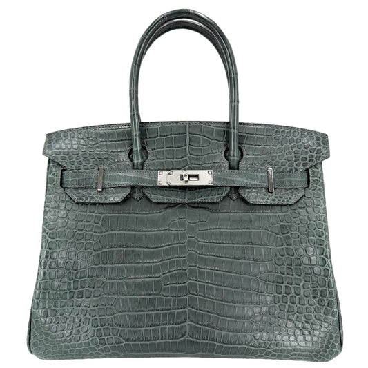 HERMES エルメス ハンドバッグ バーキン30 内縫い マット Z刻印 ポロサスマット ダークグリーン シルバー金具 レディース 2021年【中古品】
