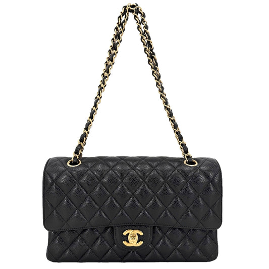 CHANEL シャネル ショルダーバッグ マトラッセ25 ダブルチェーン ココマーク ダブルフラップ キャビアスキン ブラック 黒 ゴールド金具 レディース【中古品】