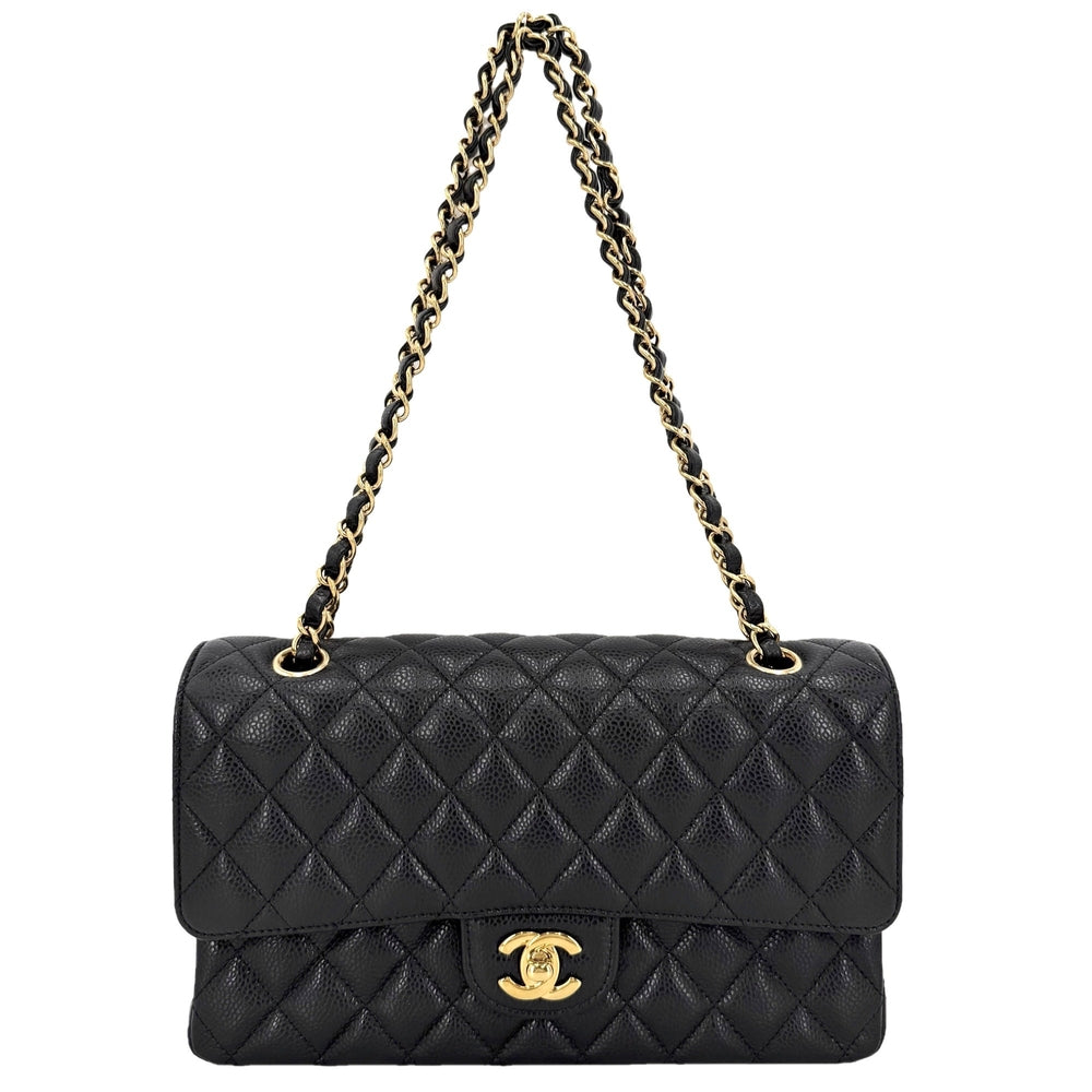CHANEL シャネル ショルダーバッグ マトラッセ25 ダブルチェーン ココマーク ダブルフラップ キャビアスキン ブラック 黒 ゴールド金具 レディース【中古品】