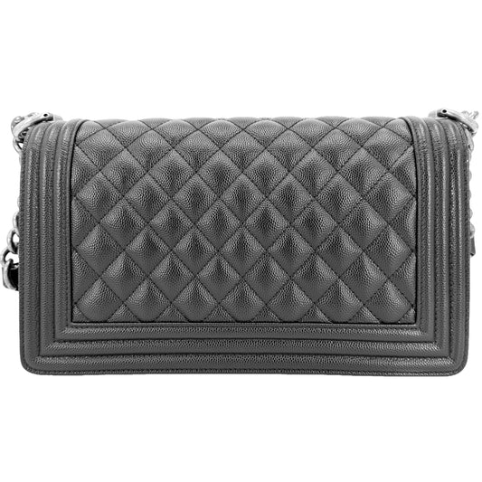 CHANEL シャネル ショルダーバッグ マトラッセ ボーイシャネル ココマーク BOY CHANEL キャビアスキン ブラック 黒 マットシルバー金具 レディース【中古品】