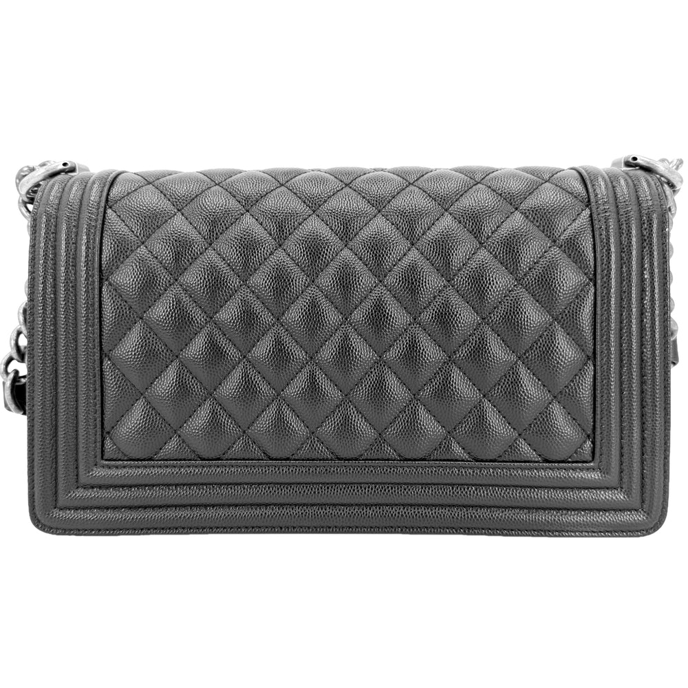 CHANEL シャネル ショルダーバッグ マトラッセ ボーイシャネル ココマーク BOY CHANEL キャビアスキン ブラック 黒 マットシルバー金具 レディース【中古品】