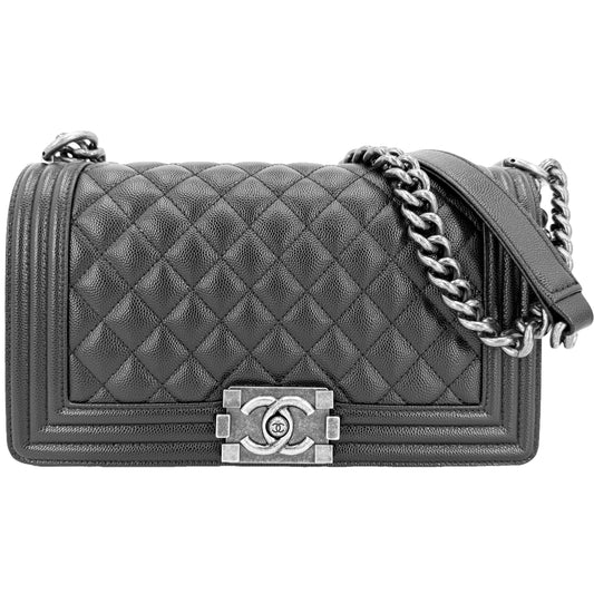 CHANEL シャネル ショルダーバッグ マトラッセ ボーイシャネル ココマーク BOY CHANEL キャビアスキン ブラック 黒 マットシルバー金具 レディース【中古品】