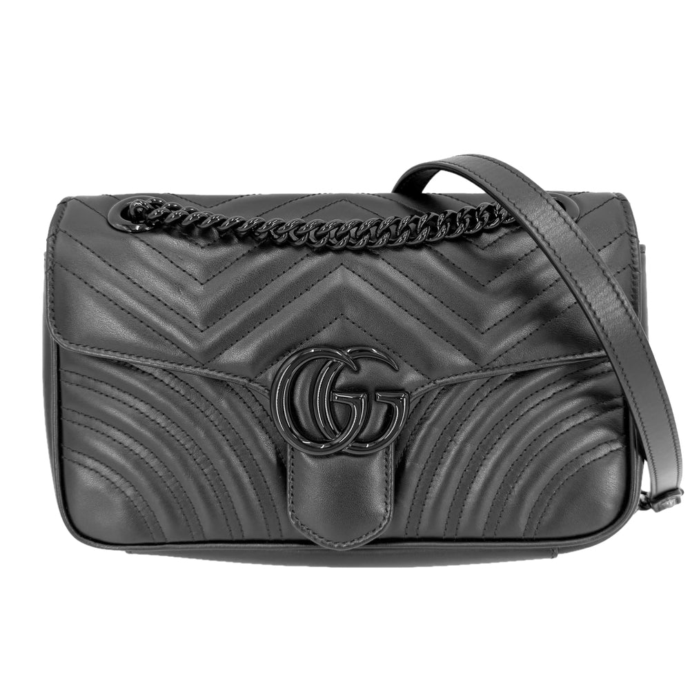 GUCCI グッチ ショルダーバッグ GGマーモント キルティング 443497 レザー ブラック 黒 ブラック×シルバー金具 レディース【中古品】