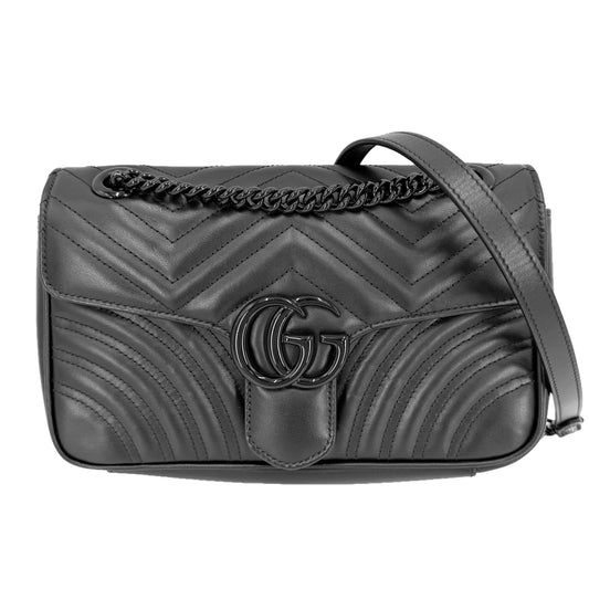 GUCCI グッチ ショルダーバッグ GGマーモント キルティング 443497 レザー ブラック 黒 ブラック×シルバー金具 レディース【中古品】