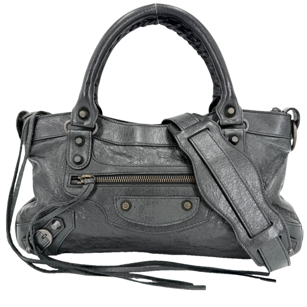 BALENCIAGA バレンシアガ 2WAY ザファースト ハンドバッグ ショルダーバッグ 103208 レザー ブラック 黒 アンティークゴールド金具 レディース【中古品】