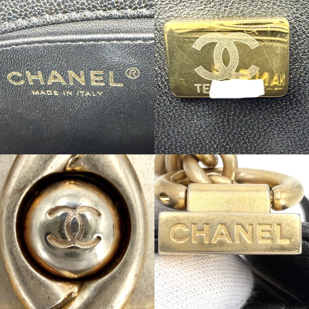 CHANEL シャネル ショルダーバッグ マトラッセ ハーフムーン ポシェット ココマーク ボーイシャネル キャビアスキン ブラック 黒 アンティークゴールド金具 レディース【中古品】