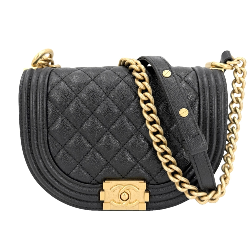 CHANEL シャネル ショルダーバッグ マトラッセ ハーフムーン ポシェット ココマーク ボーイシャネル キャビアスキン ブラック 黒 アンティークゴールド金具 レディース【中古品】