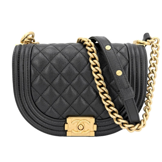 CHANEL シャネル ショルダーバッグ マトラッセ ハーフムーン ポシェット ココマーク ボーイシャネル キャビアスキン ブラック 黒 アンティークゴールド金具 レディース【中古品】