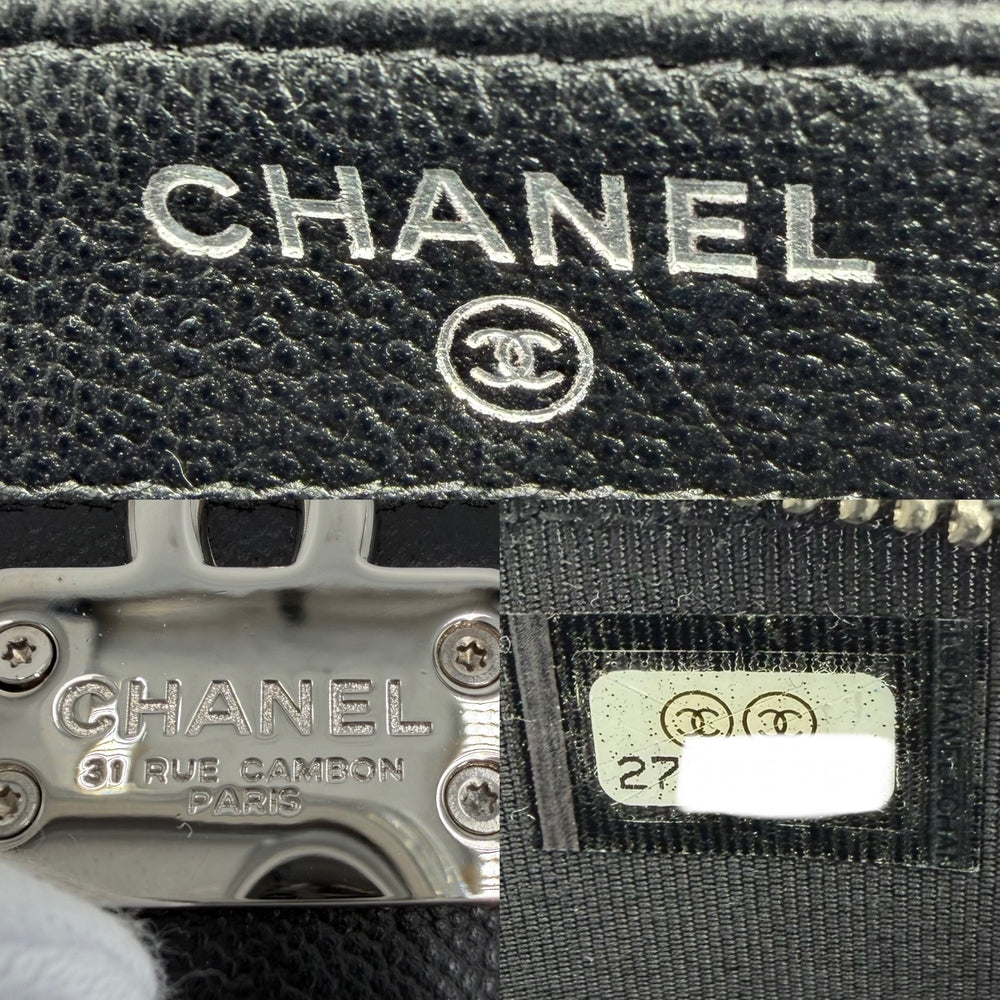 CHANEL シャネル チェーンウォレット マトラッセ ココマーク ショルダーバッグ 長財布 キャビアスキン ブラック 黒 シルバー金具 レディース【中古品】