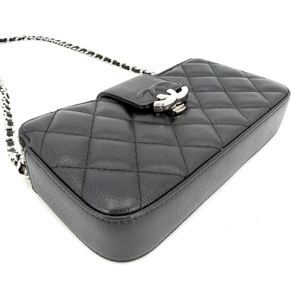 CHANEL シャネル チェーンウォレット マトラッセ ココマーク ショルダーバッグ 長財布 キャビアスキン ブラック 黒 シルバー金具 レディース【中古品】