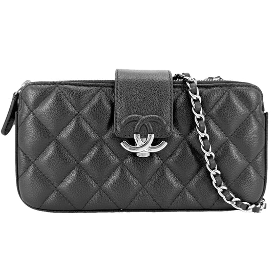 CHANEL シャネル チェーンウォレット マトラッセ ココマーク ショルダーバッグ 長財布 キャビアスキン ブラック 黒 シルバー金具 レディース【中古品】