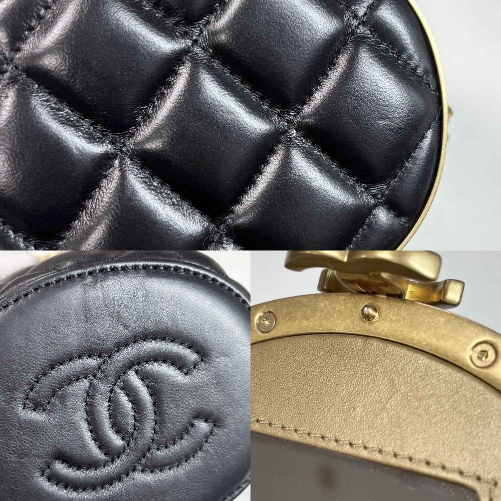 CHANEL シャネル ショルダーバッグ ミニバッグ マトラッセ チェーンショルダー Matelasse ココマーク ラムスキン ブラック 黒 ゴールド金具 レディース【中古品】
