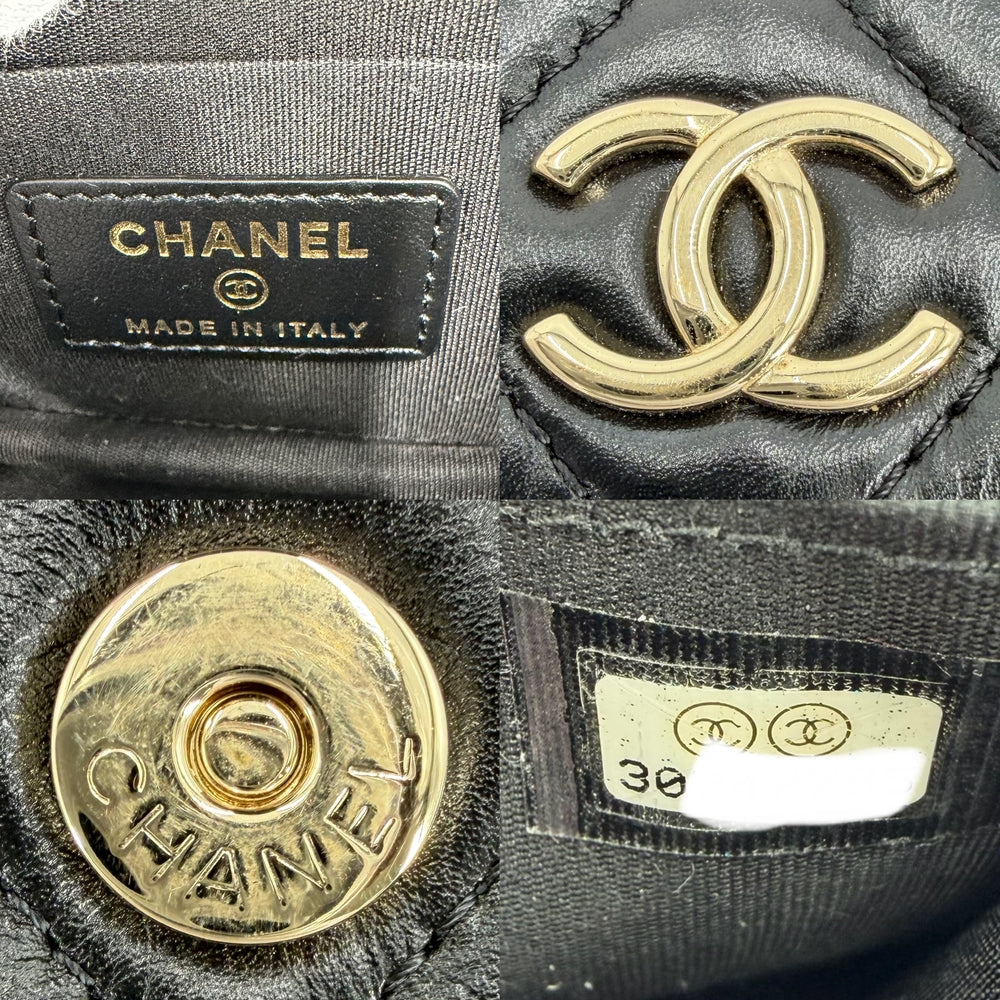 CHANEL シャネル チェーンウォレット マトラッセ ココマーク ショルダーバッグ ミニバッグ レザー フェイクパール ブラック 黒 ゴールド金具 レディース【中古品】