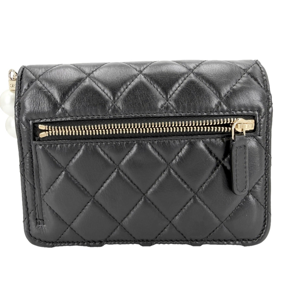 CHANEL シャネル チェーンウォレット マトラッセ ココマーク ショルダーバッグ ミニバッグ レザー フェイクパール ブラック 黒 ゴールド金具 レディース【中古品】