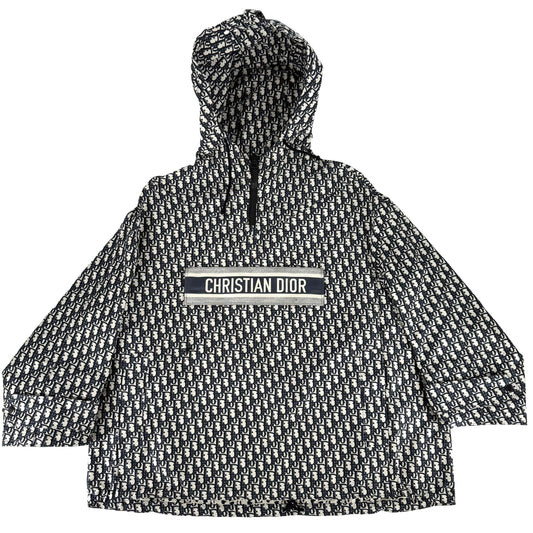 Christian Dior クリスチャンディオール アウター オブリーク プルオーバー アノラック アパレル 服 XS ネイビー 紺 ベージュ ブラック金具 春 秋 ポリエステル レディース【中古品】
