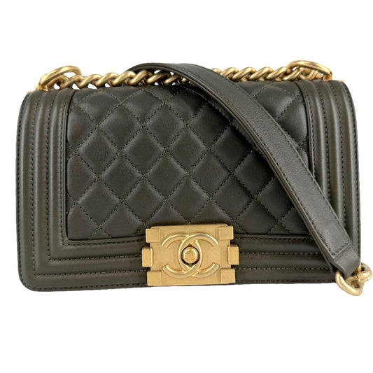 CHANEL シャネル ショルダーバッグ マトラッセ ボーイシャネル20 ココマーク BOY CHANEL ラムスキン カーキ マットゴールド金具 レディース【中古品】