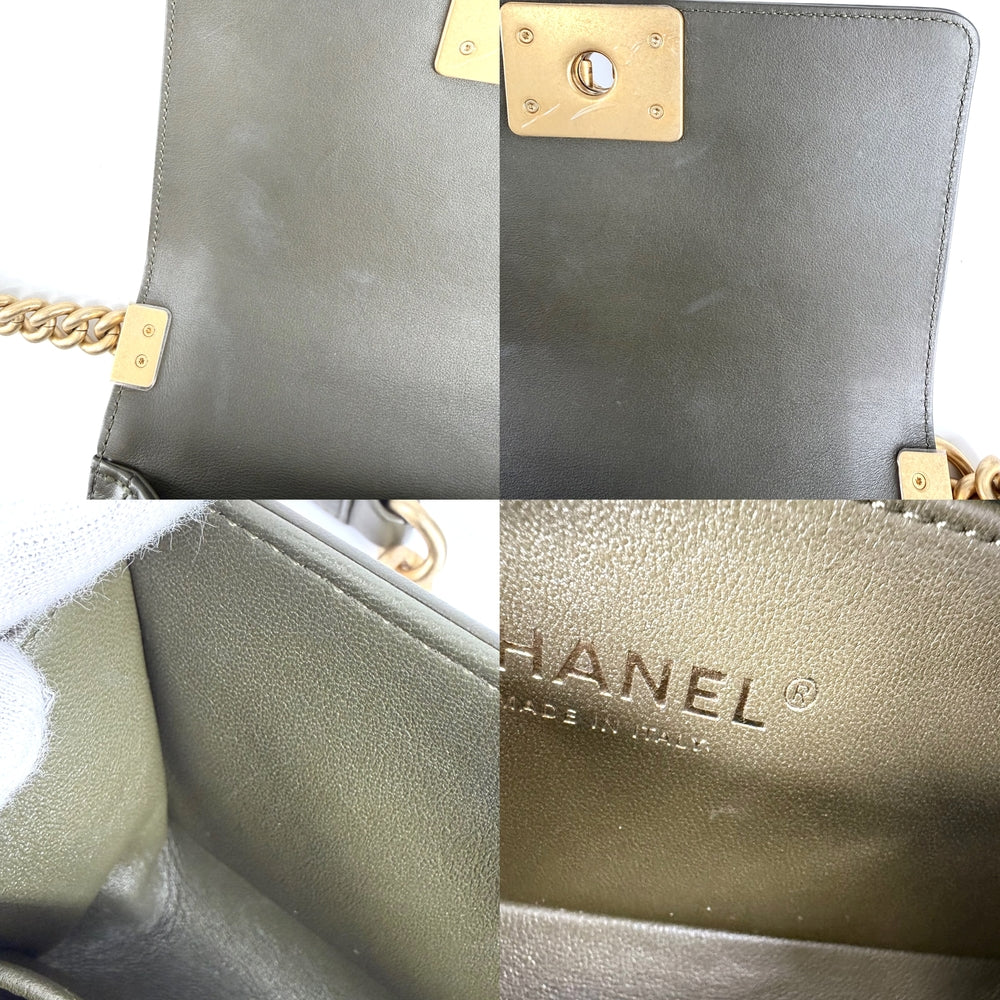 CHANEL シャネル ショルダーバッグ マトラッセ ボーイシャネル20 ココマーク BOY CHANEL ラムスキン カーキ マットゴールド金具 レディース【中古品】
