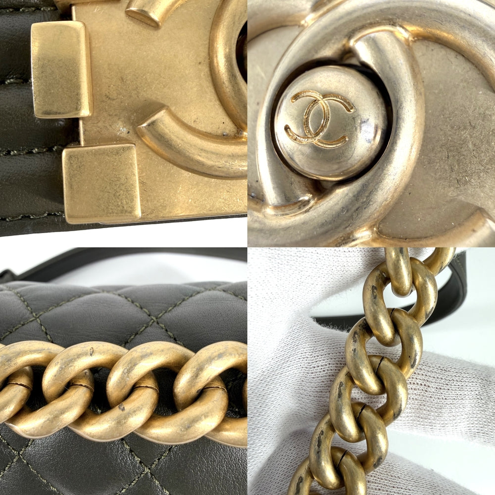 CHANEL シャネル ショルダーバッグ マトラッセ ボーイシャネル20 ココマーク BOY CHANEL ラムスキン カーキ マットゴールド金具 レディース【中古品】
