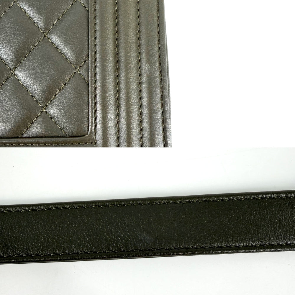 CHANEL シャネル ショルダーバッグ マトラッセ ボーイシャネル20 ココマーク BOY CHANEL ラムスキン カーキ マットゴールド金具 レディース【中古品】
