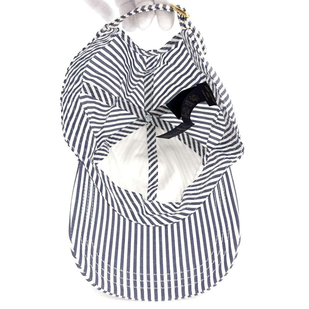 LOUIS VUITTON ルイヴィトン 帽子 キャップ・LVリーグ ベースボールキャップ Lサイズ ストライプ M5065L コットン ネイビー 紺 シルバー金具 メンズ【中古品】