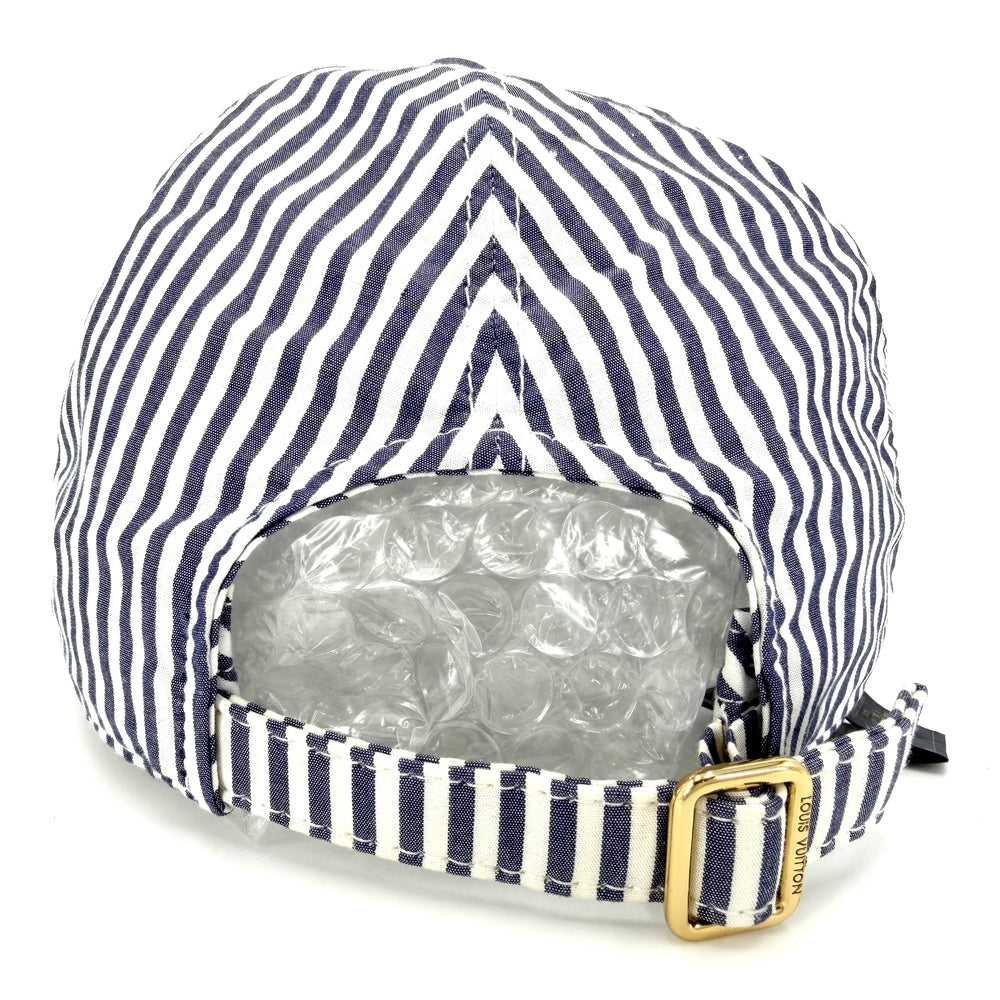 LOUIS VUITTON ルイヴィトン 帽子 キャップ・LVリーグ ベースボールキャップ Lサイズ ストライプ M5065L コットン ネイビー 紺 シルバー金具 メンズ【中古品】