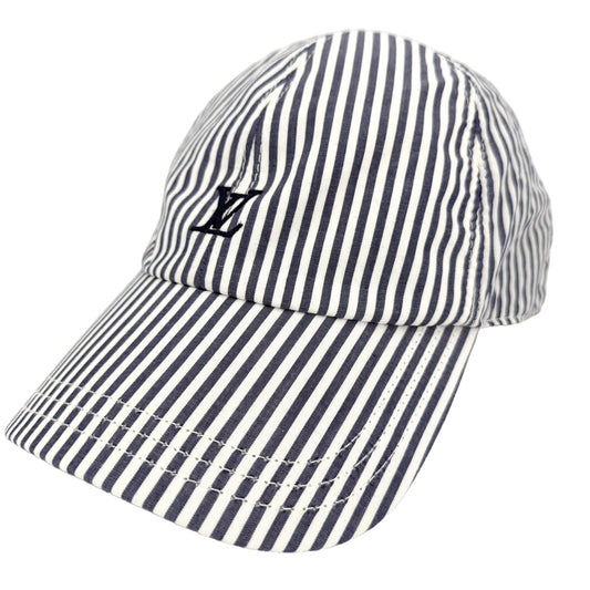 LOUIS VUITTON ルイヴィトン 帽子 キャップ・LVリーグ ベースボールキャップ Lサイズ ストライプ M5065L コットン ネイビー 紺 シルバー金具 メンズ【中古品】