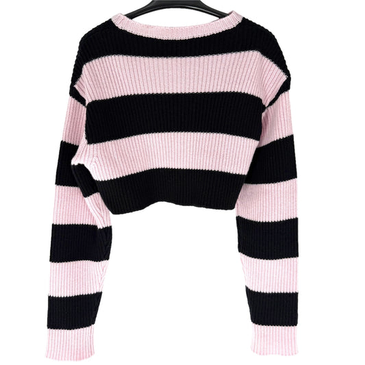 Valentino Garavani ヴァレンティノ・ガラヴァーニ ニット ボーダー 服 アパレル クロップド丈 XXS セーター ブラック 黒 ピンク 秋 冬 ウール レディース【中古品】