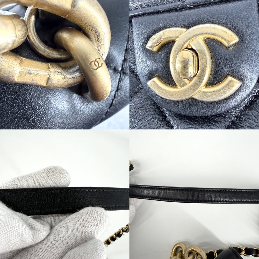 CHANEL シャネル 2WAY マトラッセ ハンドバッグ チェーンショルダーバッグ ココマーク ラムスキン ブラック 黒 ゴールド金具 レディース【中古品】
