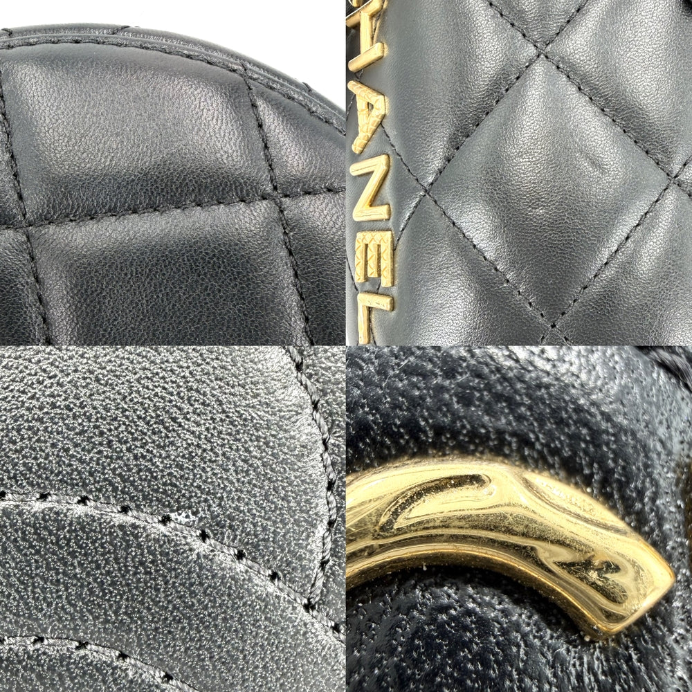 CHANEL シャネル ショルダーバッグ ロゴ マトラッセ チェーンショルダー バニティバッグ Matelasse ココマーク ラムスキン ブラック 黒 ゴールド金具 レディース【中古品】
