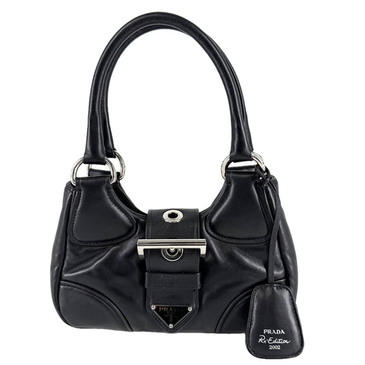 PRADA プラダ ハンドバッグ トライアングルロゴ ムーンバッグ ミニバッグ 1BA381 レザー ブラック 黒 シルバー金具 レディース【中古品】