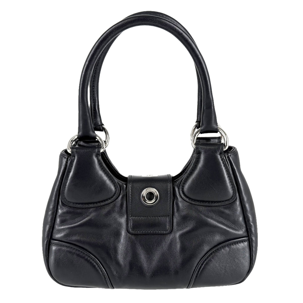 PRADA プラダ ハンドバッグ トライアングルロゴ ムーンバッグ ミニバッグ 1BA381 レザー ブラック 黒 シルバー金具 レディース【中古品】