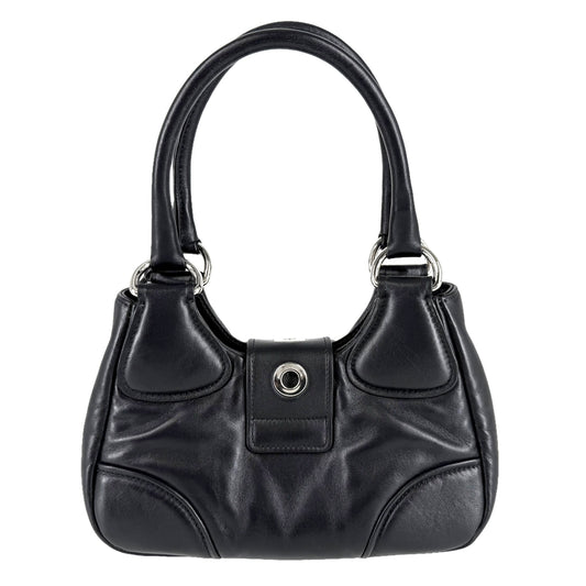 PRADA プラダ ハンドバッグ トライアングルロゴ ムーンバッグ ミニバッグ 1BA381 レザー ブラック 黒 シルバー金具 レディース【中古品】