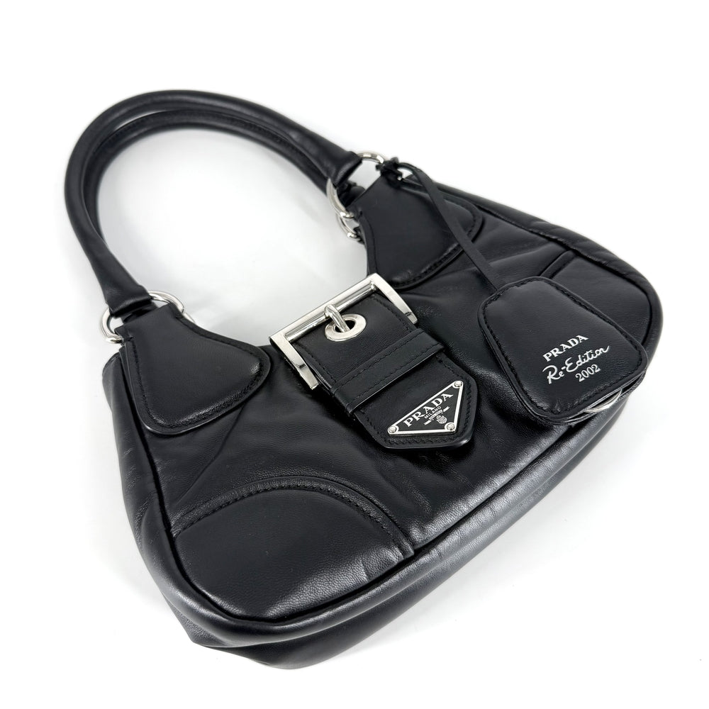 PRADA プラダ ハンドバッグ トライアングルロゴ ムーンバッグ ミニバッグ 1BA381 レザー ブラック 黒 シルバー金具 レディース【中古品】
